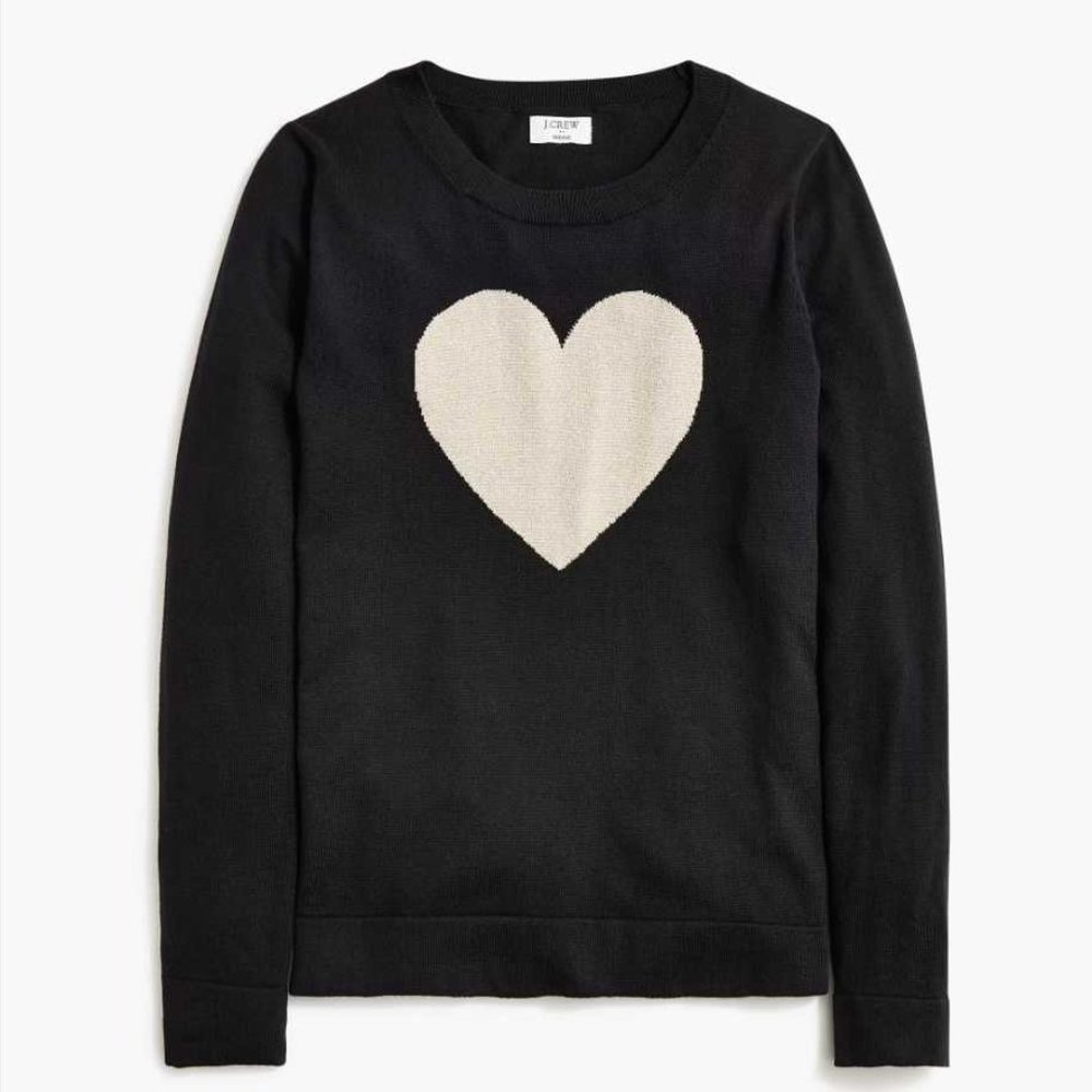 New women's XL 2X 3X J Crew Factory shimmer heart Teddie sweater black - Picture 10 of 10